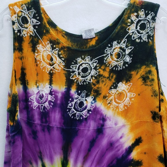 Shoreline Tie Dye Dress Embroidered Sun Ray Rayon One Size Fits Most Vintage - Picture 3 of 8